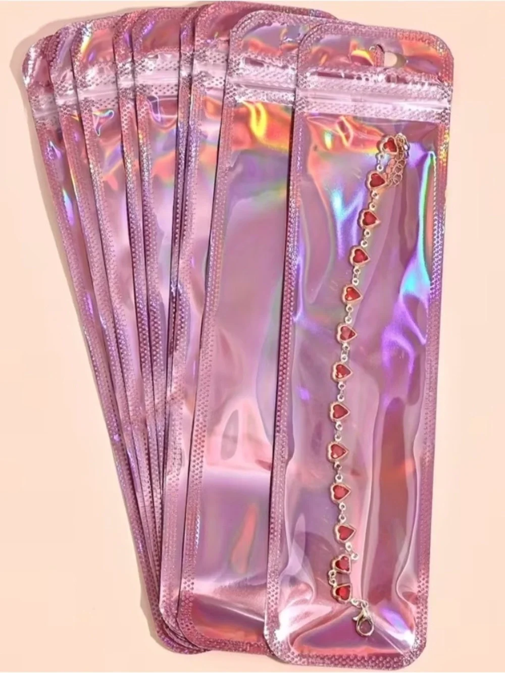 25 Pink Holographic Reusable Dust Proof Packaging Bags For Jewelry and Pens